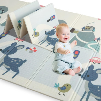 Детский развивающий коврик, 180х150 см, двусторонний, с буквами, животными и текстурами