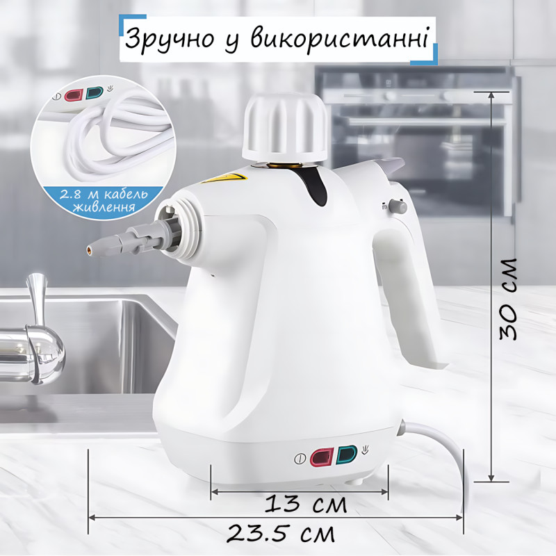 Багатофункційний портативний ручний пароочисник Handheld Steam Cleaner, 1000 Вт, 3 бари, 350 мл фото - 8