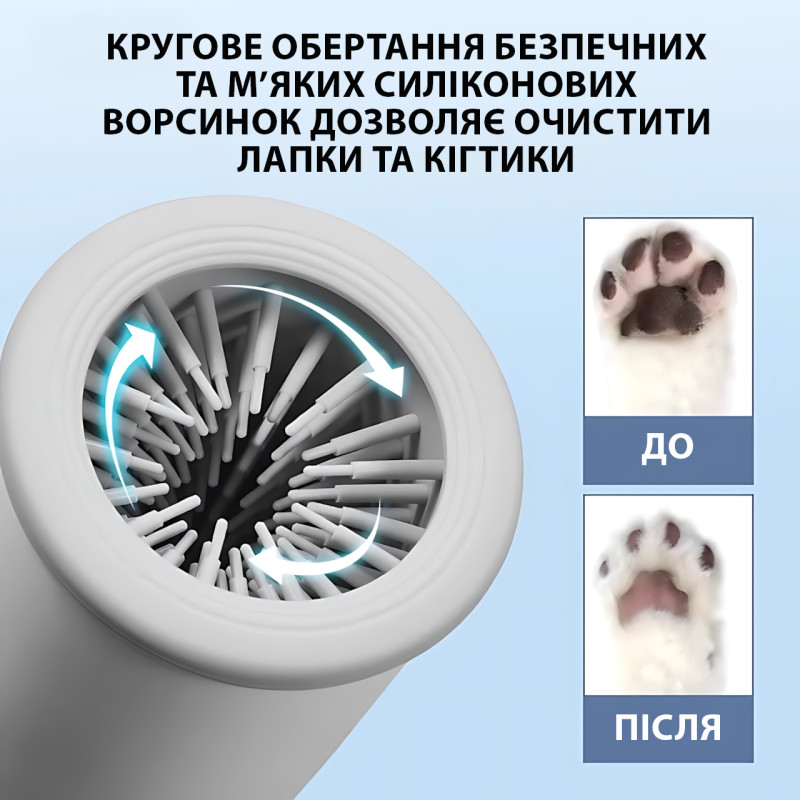 Автоматична лапомийка для собак і кішок PET FOOT WASH 827-6, 2000 мА·год, USB заряджання, щетинки із силікону фото - 6