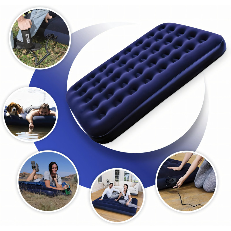 Надувной матрас Avenli Flocked Air Bed Twin, одноместный 191х99х22см, водоотталкивающий велюр и ПВХ, синий фото - 2