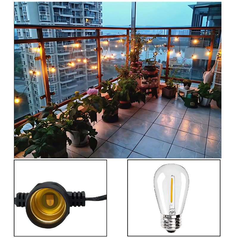 Светодиодная уличная гирлянда в стиле ретро лампочек SFK-13, 5 м, 10 LED, с солнечной панелью фото - 5