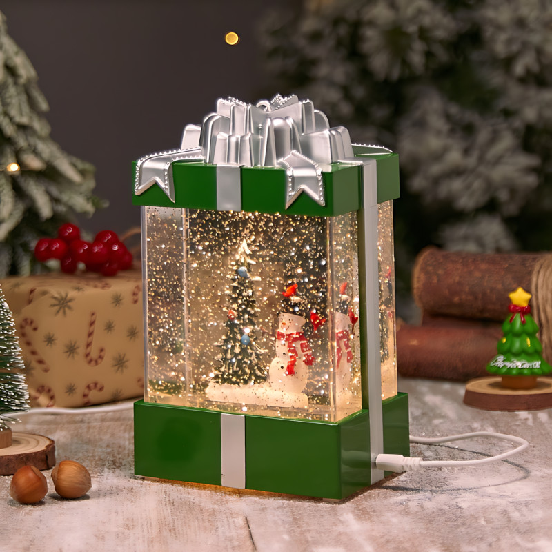 Декоративний ліхтар-сніговик з ефектом снігопаду, підсвіткою й музикою, музична фігурка сніговик 803, 360°, батарейки + USB фото - 2