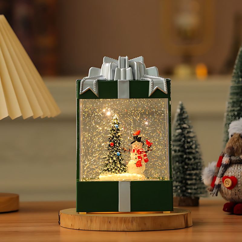 Декоративний ліхтар-сніговик з ефектом снігопаду, підсвіткою й музикою, музична фігурка сніговик 803, 360°, батарейки + USB фото - 4