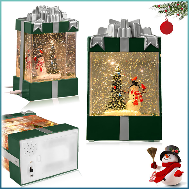 Декоративний ліхтар-сніговик з ефектом снігопаду, підсвіткою й музикою, музична фігурка сніговик 803, 360°, батарейки + USB