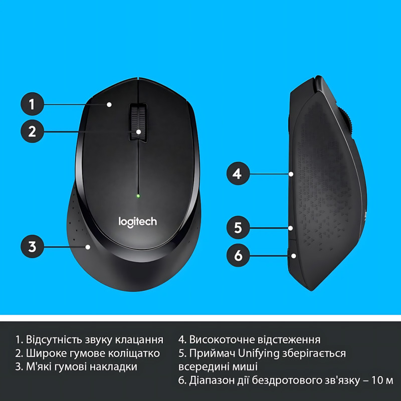 Бездротова миша Logitech M275, 1000 DPI, 2.4 ГГц, 10 м радіус дії, чорний фото - 7