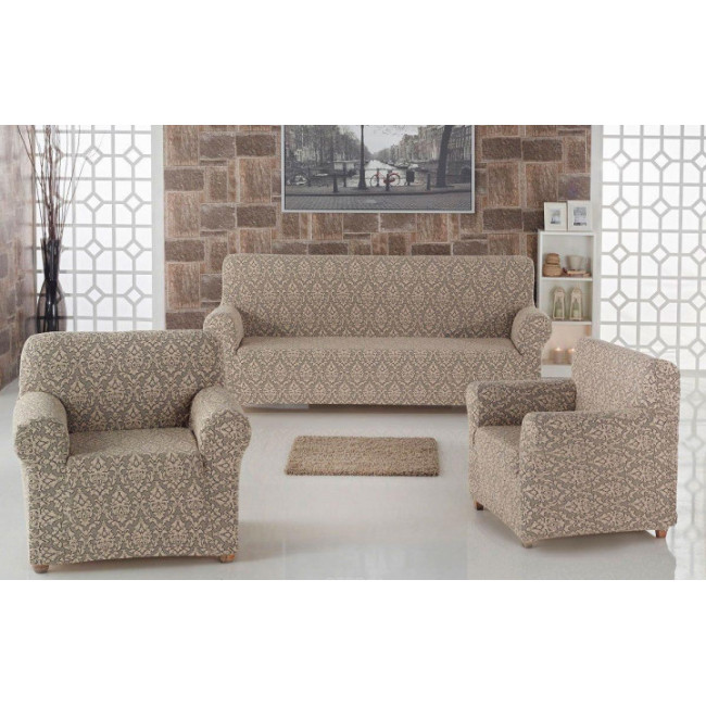 Комплект чохлів на диван і два крісла Жаккард Milano Home Concept Karna, універсальний розмір Бежевий