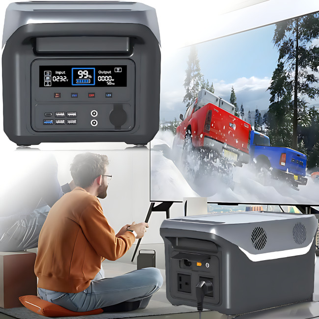 Портативная зарядная станция Sine Power 1000W 25.6V 30A с чистой синусоидой, фонариком и беспроводной зарядкой
