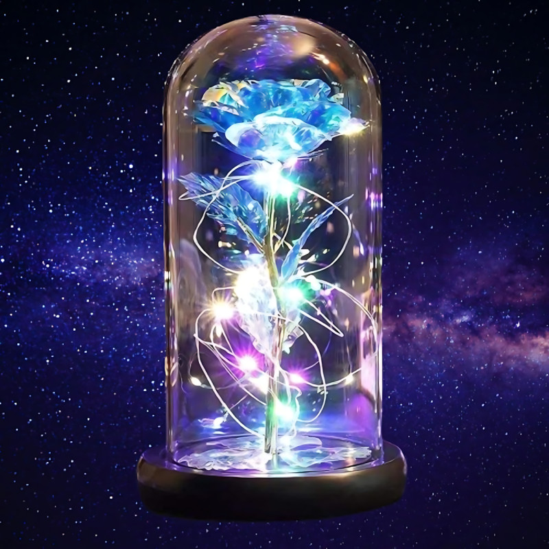 Ночник &laquo;Вечная роза&raquo; AT-05MG в стеклянной колбе, голубая, LED-подсветка, от батареек AAA, 15 см фото - 8