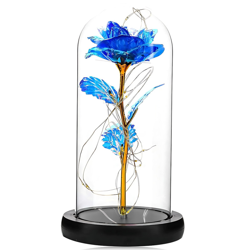 Ночник &laquo;Вечная роза&raquo; AT-05MG в стеклянной колбе, голубая, LED-подсветка, от батареек AAA, 15 см фото - 2