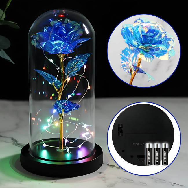 Ночник &laquo;Вечная роза&raquo; AT-05MG в стеклянной колбе, голубая, LED-подсветка, от батареек AAA, 15 см