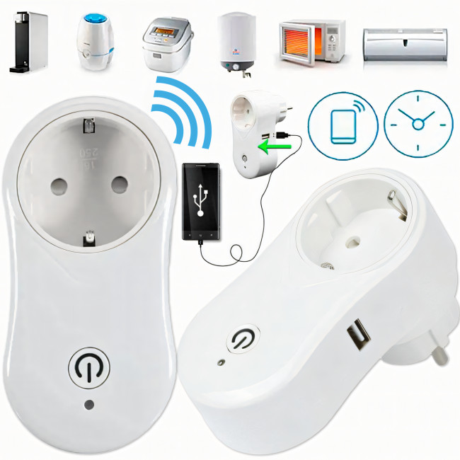 Розумна розетка з Wi-Fi + USB, інтелектуальна смарт-розетка TUYA з керуванням смартфоном, біла