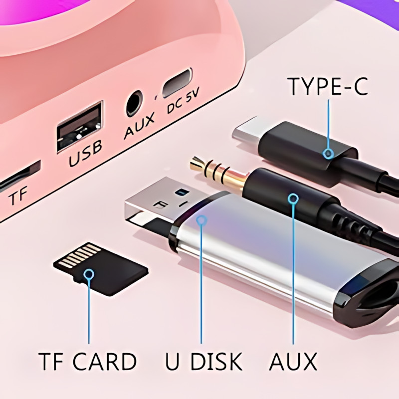 Портативная караоке-система K19 с 2 беспроводными микрофонами, Bluetooth 5.3, RGB LED-подсветка, USB/TF/AUX, 6 Вт, аккумулятор фото - 4