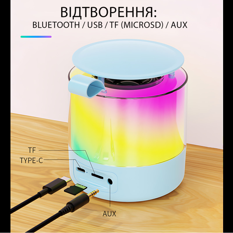 Портативная караоке-система K19 с 2 беспроводными микрофонами, Bluetooth 5.3, RGB LED-подсветка, USB/TF/AUX, 6 Вт, аккумулятор фото - 8