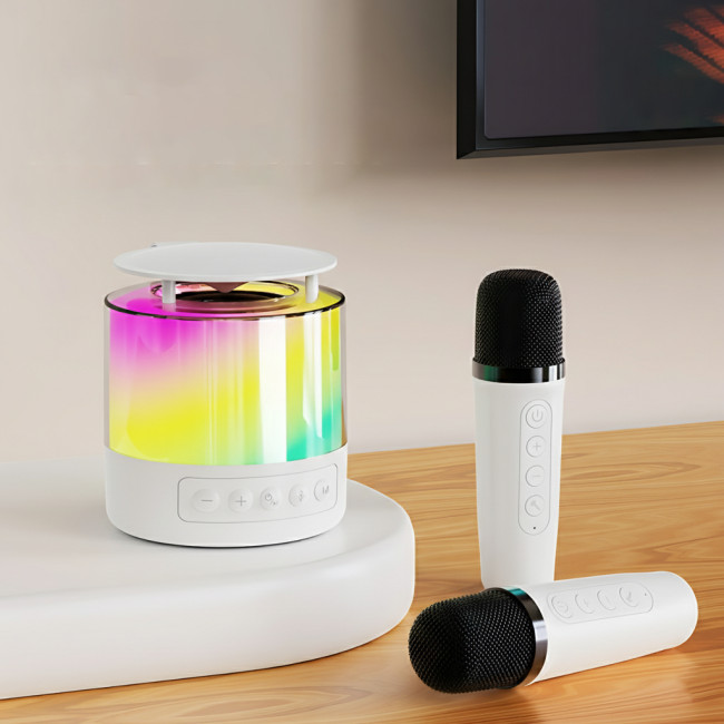 Портативная караоке-система K19 с 2 беспроводными микрофонами, Bluetooth 5.3, RGB LED-подсветка, USB/TF/AUX, 6 Вт, аккумулятор