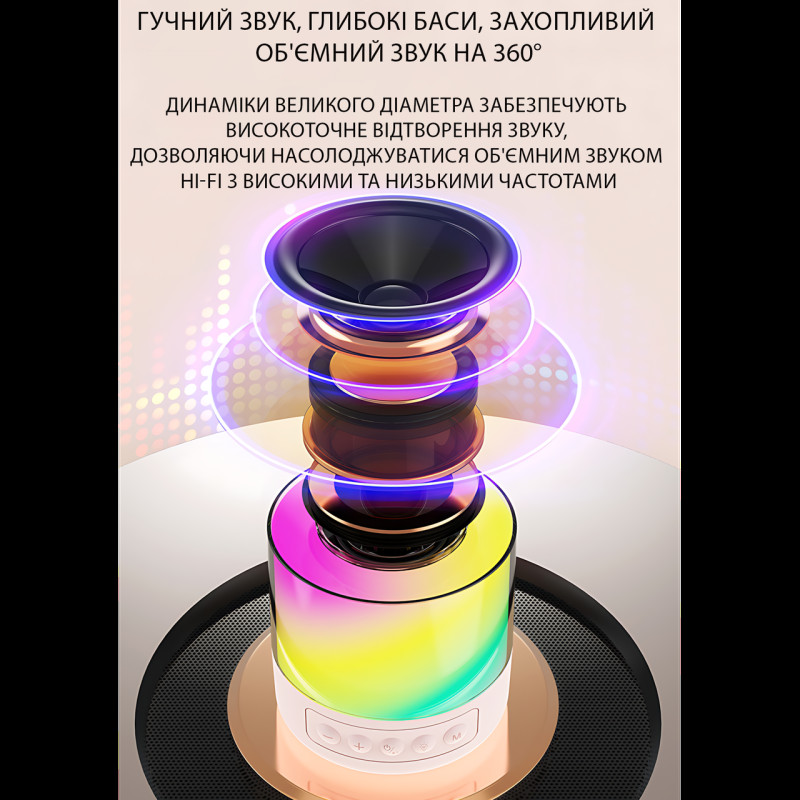 Портативная караоке-система K19 с 2 беспроводными микрофонами, Bluetooth 5.3, RGB LED-подсветка, USB/TF/AUX, 6 Вт, аккумулятор фото - 7