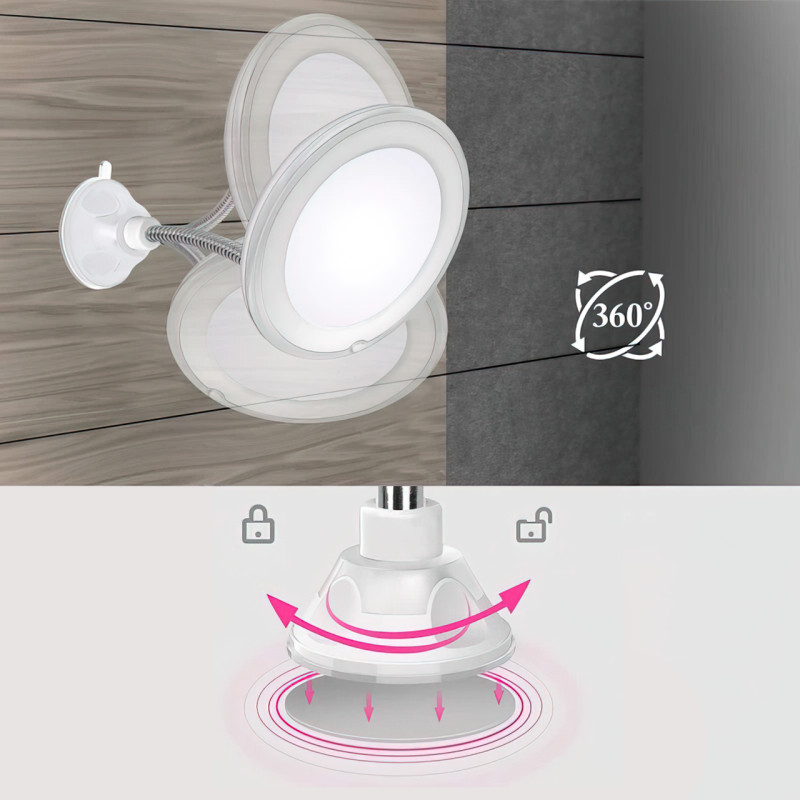 Зеркало на присоске Ultra Flexible Mirror с подсветкой, гибкая ножка, с увеличением 5х, диаметр 12.8 см фото - 3