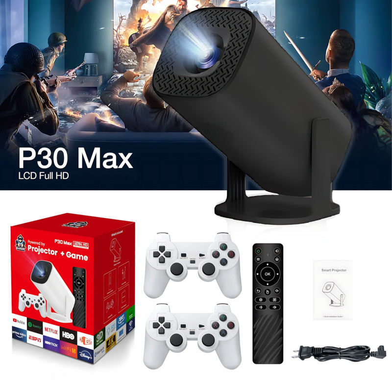 Мультимедійний смарт-проєктор P30 MAX Black 2 в 1, з ігровою приставкою і двома джойстиками для відеоігор фото - 10