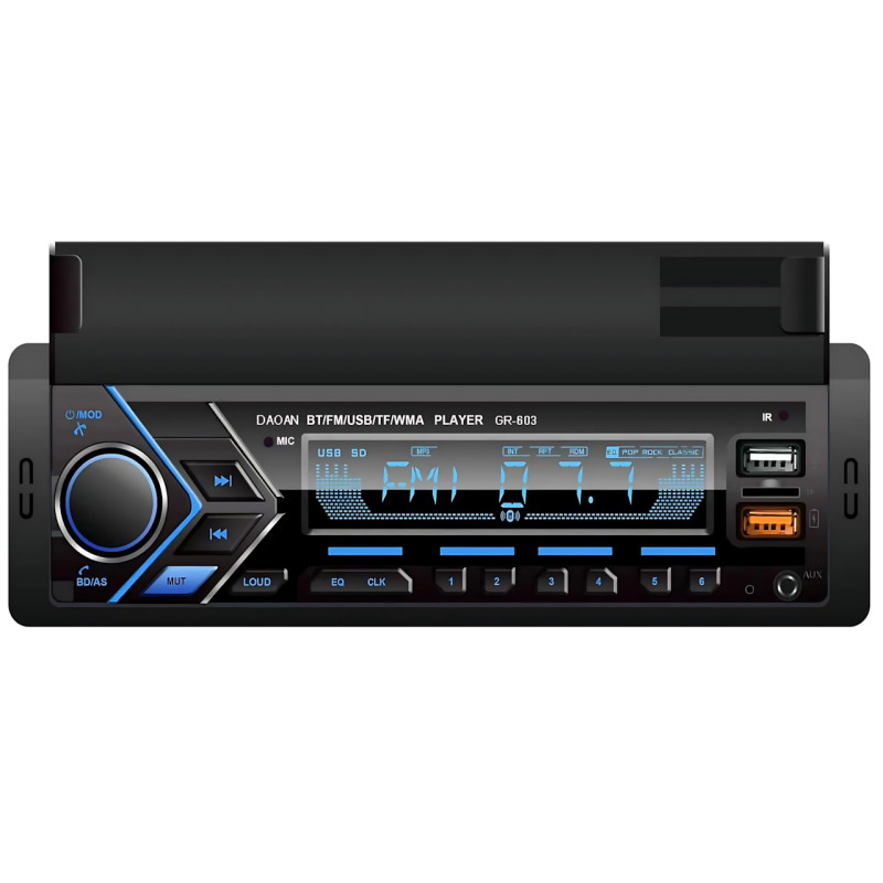 Автомагнітола MP3 7001 BT з тримачем для телефона — 1DIN, Bluetooth, FM, USB, AUX, 45W x 4, RGB-підсвітка фото - 2