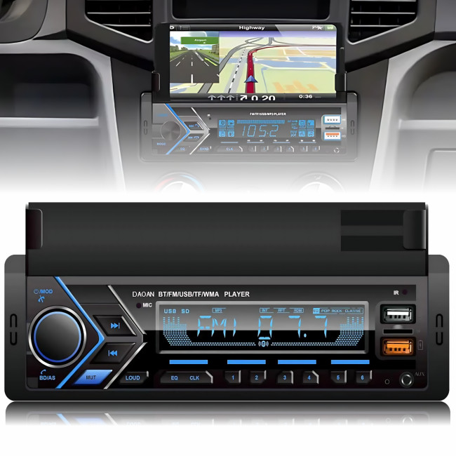 Автомагнітола MP3 7001 BT з тримачем для телефона — 1DIN, Bluetooth, FM, USB, AUX, 45W x 4, RGB-підсвітка