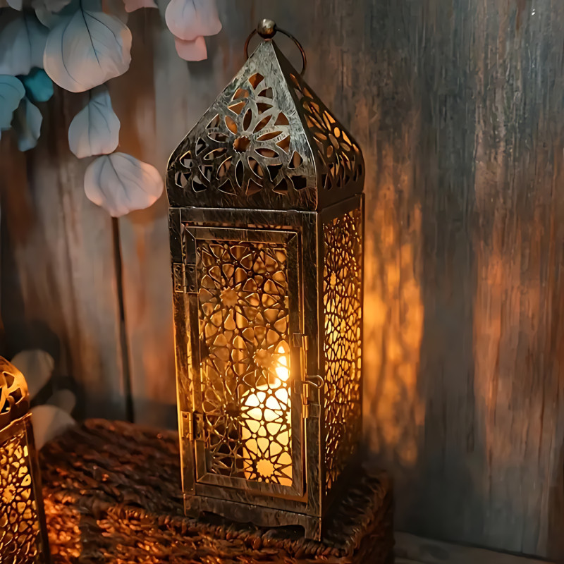 Марокканський декоративний свічник MA756, металевий ліхтар-лампа для свічок, настільний лантерн у вінтажному стилі, 25 см фото - 41