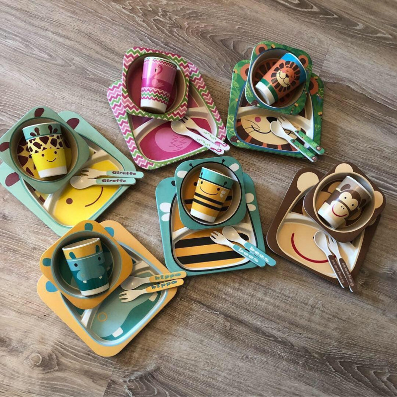 Набор детской бамбуковой посуды Elit LUX Baby 5 приборов, коллекция животных фото - 1