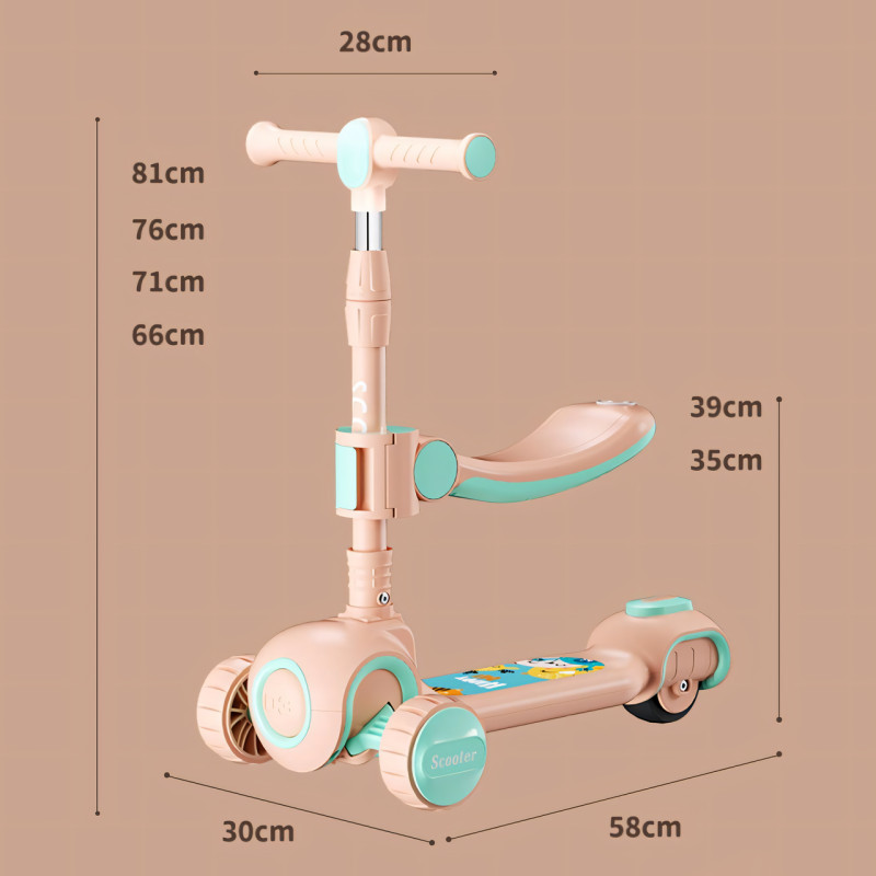Скутер 3 в 1, детский трехколесный самокат Scooter H066 с подсветкой колес, складная конструкция, 3-12 лет фото - 8
