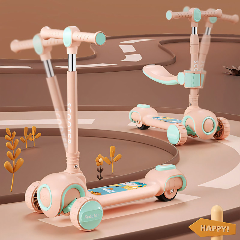 Скутер 3 в 1, детский трехколесный самокат Scooter H066 с подсветкой колес, складная конструкция, 3-12 лет фото - 7