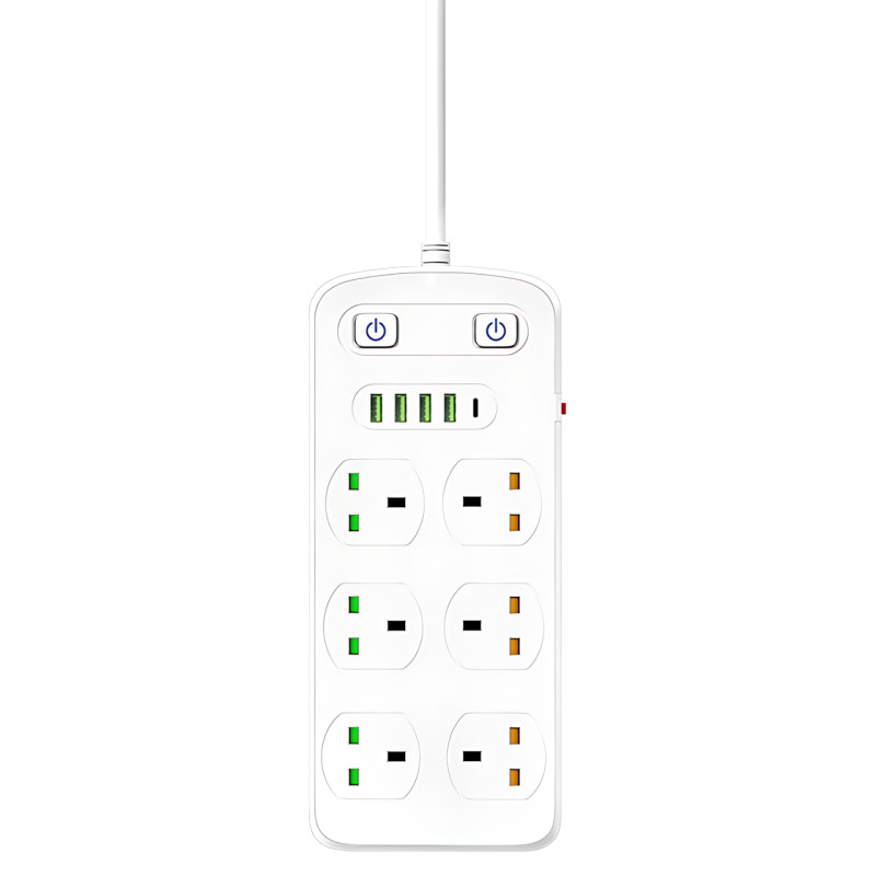 Подовжувач AR CP05: 6 розеток + 4 USB (USB-C), 2500 Вт, 2 м, захист від дітей, білий фото - 3