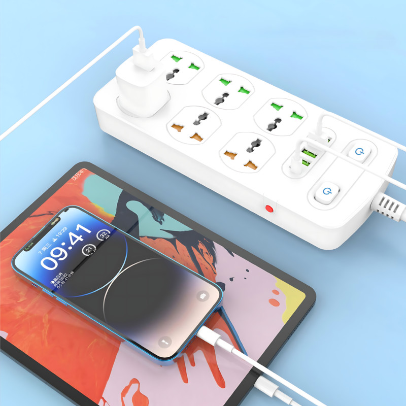 Подовжувач AR CP05: 6 розеток + 4 USB (USB-C), 2500 Вт, 2 м, захист від дітей, білий фото - 8