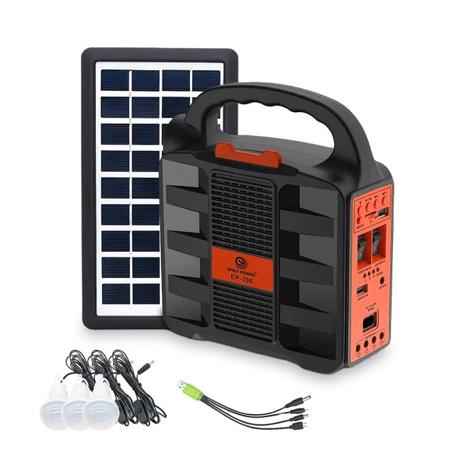 Портативна сонячна система EasyPower EP-396, 4000 мА/год, з функцією повербанк і виносними лампочками