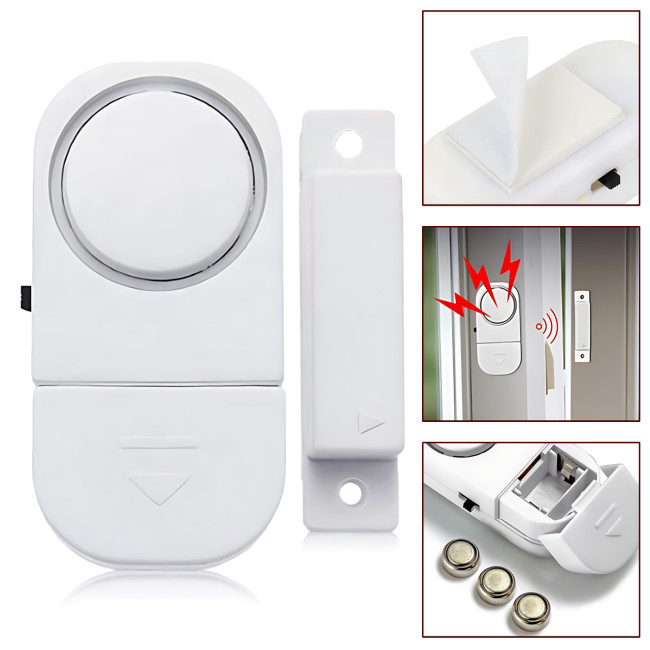 Беспроводная сигнализация для дверей и окон MA663 Door and Window Alarm,  звуковой датчик 120 дБ, питание от батареек, белый Беспроводная сигнализация для дверей и окон MA663 Door and Window Alarm,  звуковой датчик 120 дБ, питание от батареек, белый
