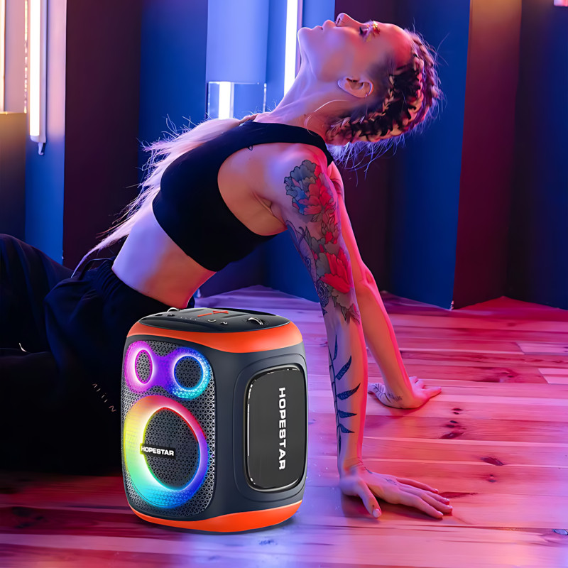 Беспроводная Bluetooth колонка Hopestar Party 130, 120 Вт, 22000 мАч, 2 микрофона, караоке, TWS, LED, IPX5 Серый фото - 8