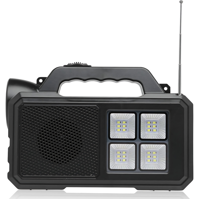 Туристический ручной фонарь GD-8077FM Solar с солнечной батареей, Power Bank 4000 мАч, FM-радио, 2 LED-лампы 3 Вт, USB-выход фото - 4