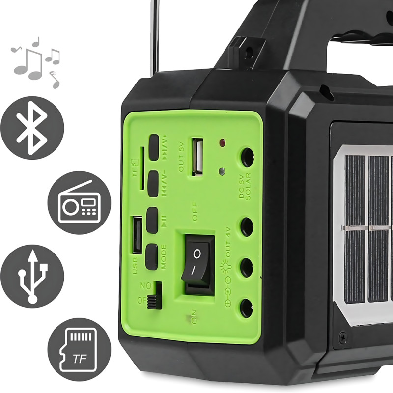 Туристический ручной фонарь GD-8077FM Solar с солнечной батареей, Power Bank 4000 мАч, FM-радио, 2 LED-лампы 3 Вт, USB-выход фото - 8