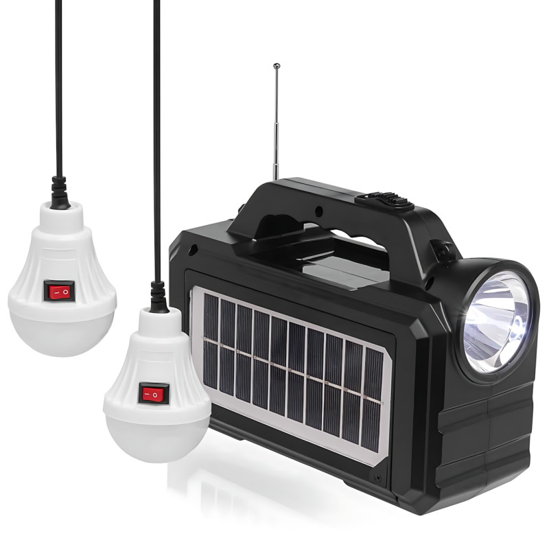 Туристический ручной фонарь GD-8077FM Solar с солнечной батареей, Power Bank 4000 мАч, FM-радио, 2 LED-лампы 3 Вт, USB-выход фото - 3