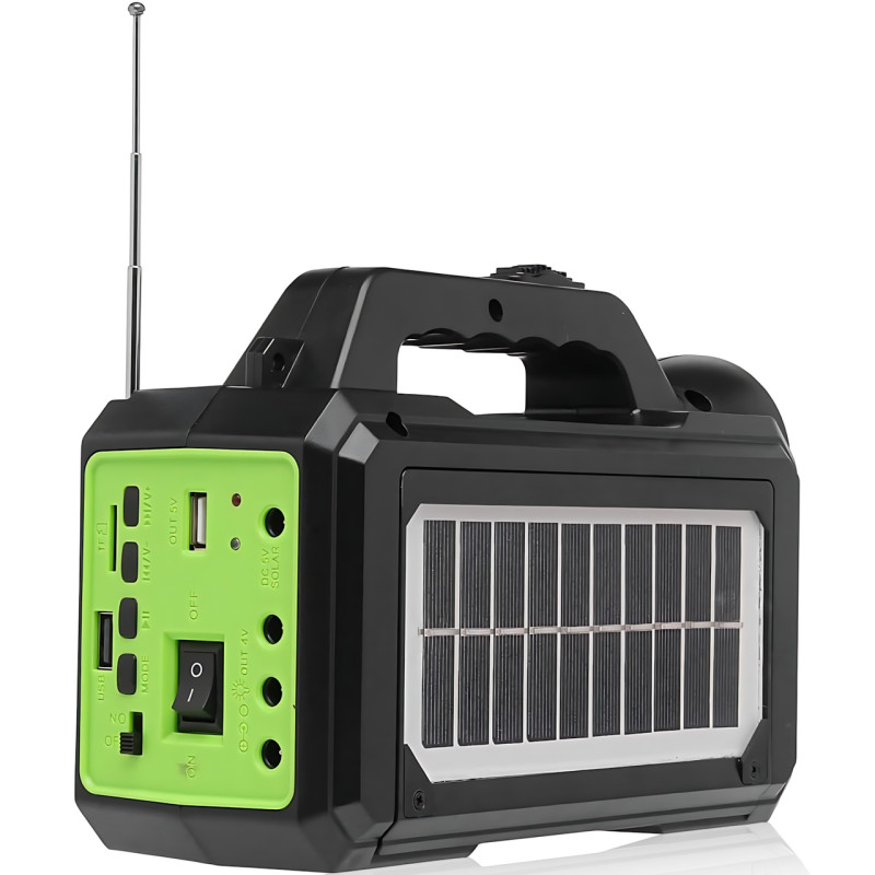 Туристический ручной фонарь GD-8077FM Solar с солнечной батареей, Power Bank 4000 мАч, FM-радио, 2 LED-лампы 3 Вт, USB-выход фото - 6