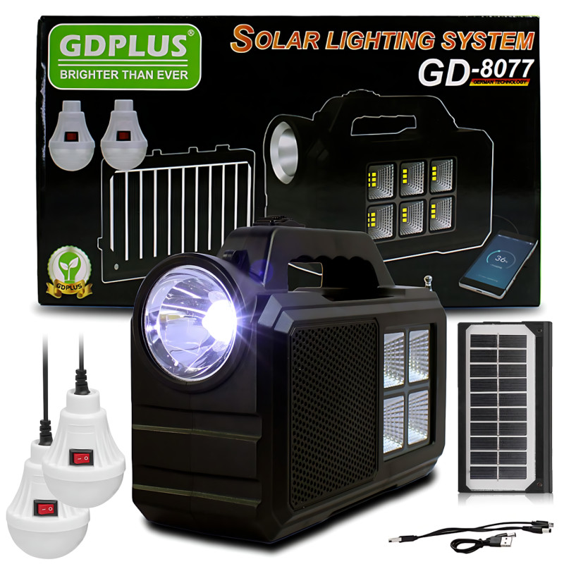 Туристический ручной фонарь GD-8077FM Solar с солнечной батареей, Power Bank 4000 мАч, FM-радио, 2 LED-лампы 3 Вт, USB-выход фото - 9