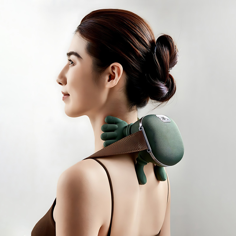 Беспроводной аккумуляторный массажер для шеи и плеч FZ-831 Hand Shiatsu 4D с подогревом, портативный, глубокий массаж спины фото - 7