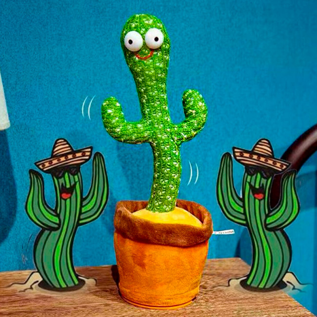 Большой танцующий кактус LOL Cactus 32 см, повторюша, 120 мелодий, на батарейках фото - 1