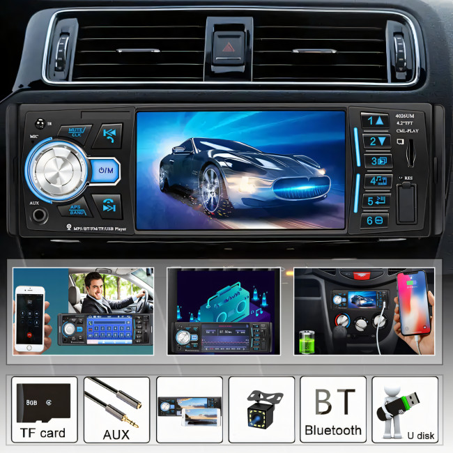 Автомагнітола MP5 4026 1DIN, з Bluetooth, сенсорним монітором 4.1, підсвіткою кнопок