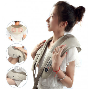 Вибро массажер для всего тела 3D Wellneo Cervical Massage Shawls здоровье. 4 в 1, шиацу, серый