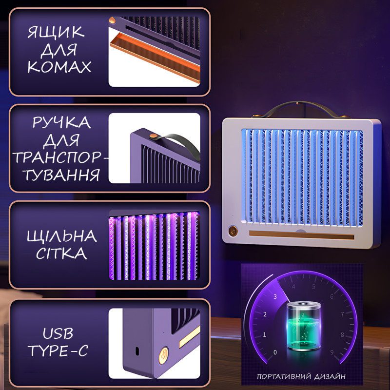 Пастка для комах, акумуляторна УФ лампа, антимоскітна приманка Usams Mosquito Lamp AGR фото - 4