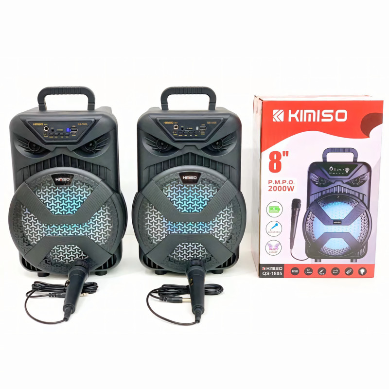 Чемодан колонка Kimiso QS-1805, портативная, 8 inch с микрофоном и RGB-светомузыкой, аккумулятор 1200 мА*ч фото - 3