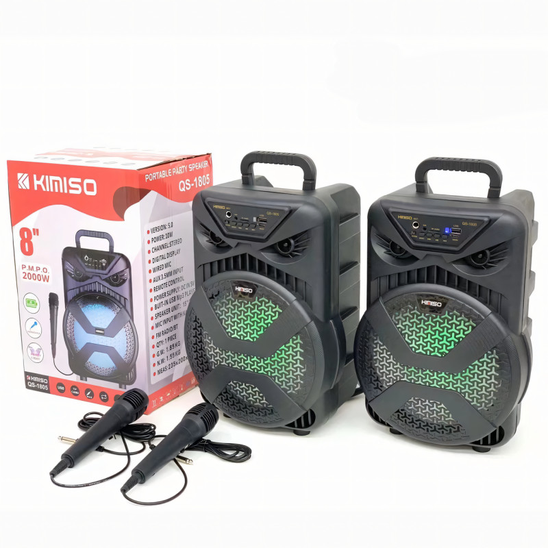 Чемодан колонка Kimiso QS-1805, портативная, 8 inch с микрофоном и RGB-светомузыкой, аккумулятор 1200 мА*ч фото - 4