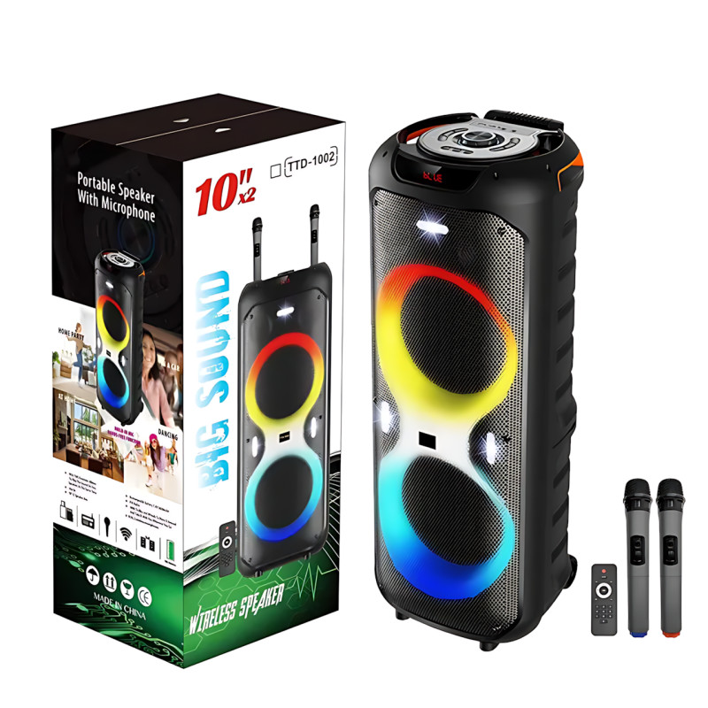 Портативная Bluetooth-колонка TTD-1002 – стерео звук 40 Вт, 2 микрофона, пульт д/у, USB/FM/AUX/TF-карты фото - 7