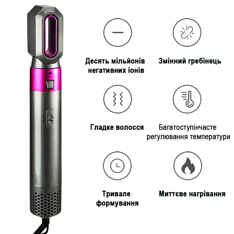 Мультистайлер Hot Air Styler 5в1 для завивання та випрямлення волосся, 1000 Вт, 5 насадок, з кейсом фото - 5