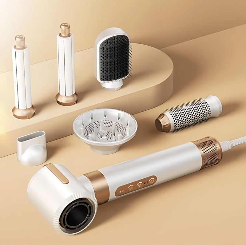 Многофункциональный фен-стайлер 7-в-1 1400 Вт, 110 000 об/мин, ионизация, холодный воздух, 3 температуры (55/75/130&deg;C), 3 скорости Черный фото - 2