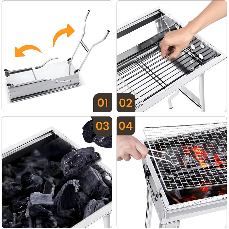 Складной гриль мангал BBQ GP-4273, нержавеющая сталь, 48 х 30 х 57 см, на 6 шампуров, решетка 48 х 30 см фото - 4