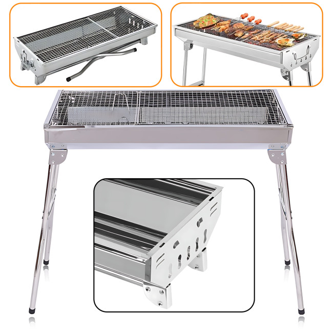 Складной гриль мангал BBQ GP-4273, нержавеющая сталь, 48 х 30 х 57 см, на 6 шампуров, решетка 48 х 30 см
