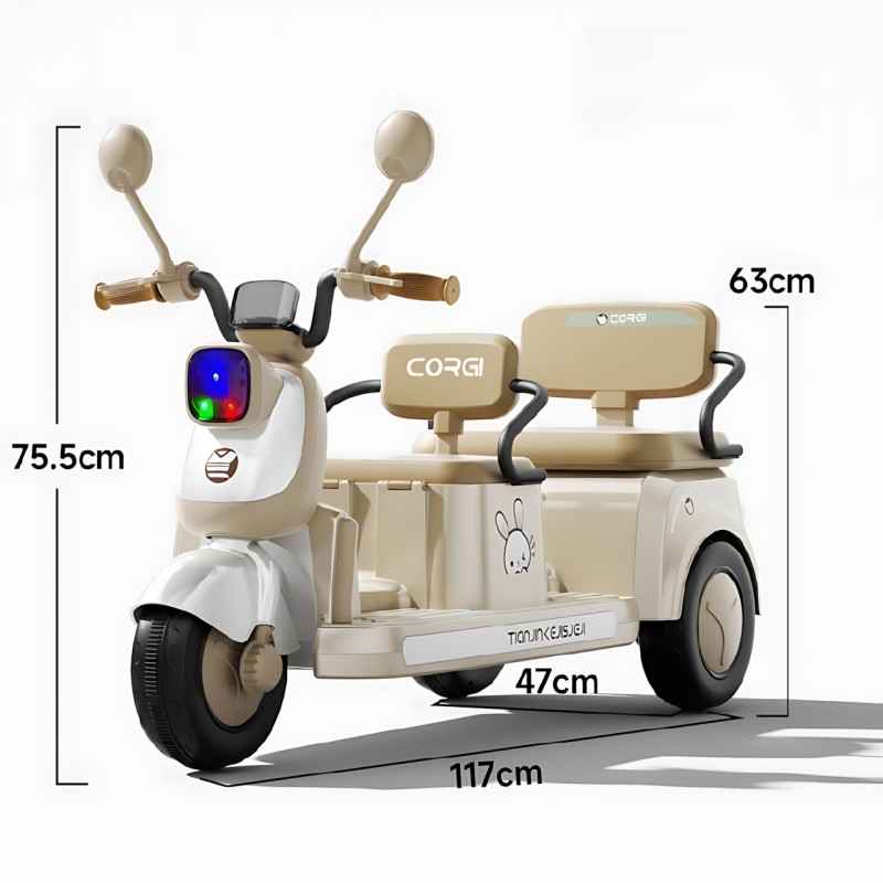 Дитячий електроскутер CORGI RideTwin 3-колісний, двомісний, з АКБ 6V 7AH, світлом і музикою, до 30 кг фото - 10